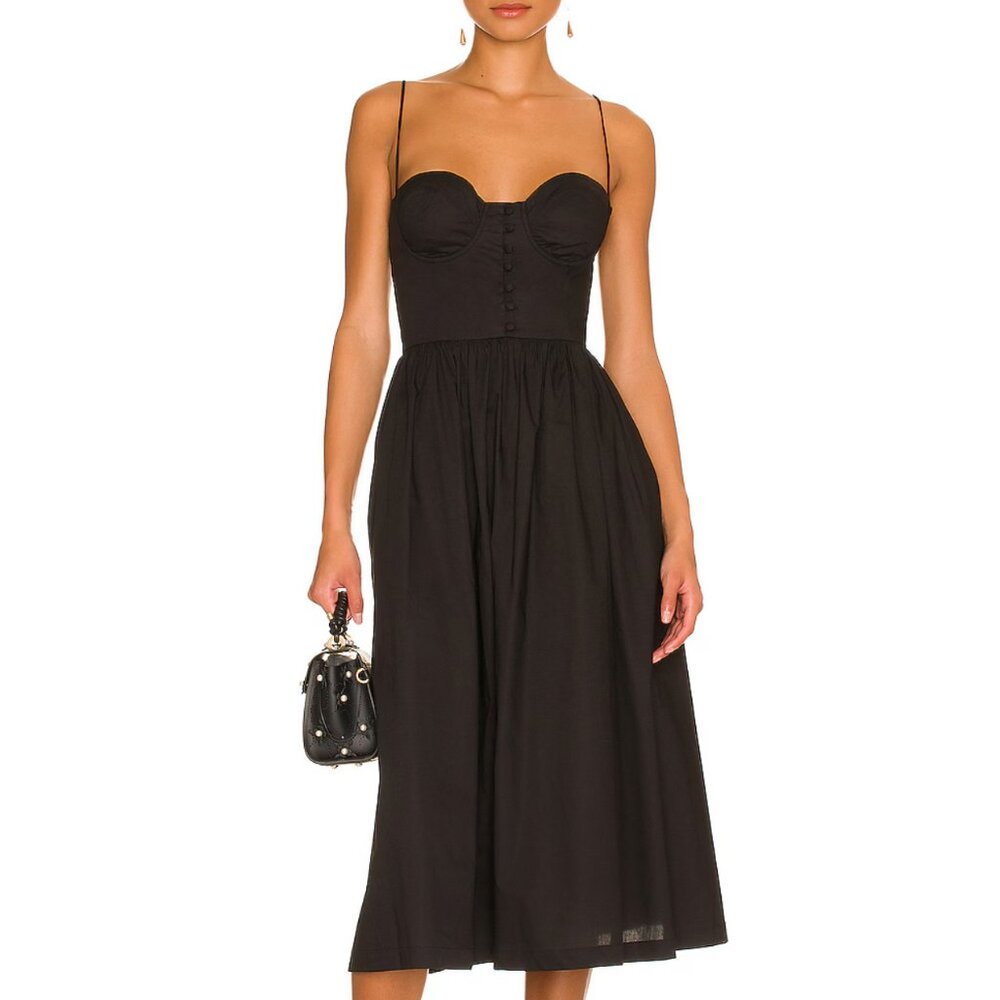 L'Acadamie The Sonia Midi Dress in Black Size Large